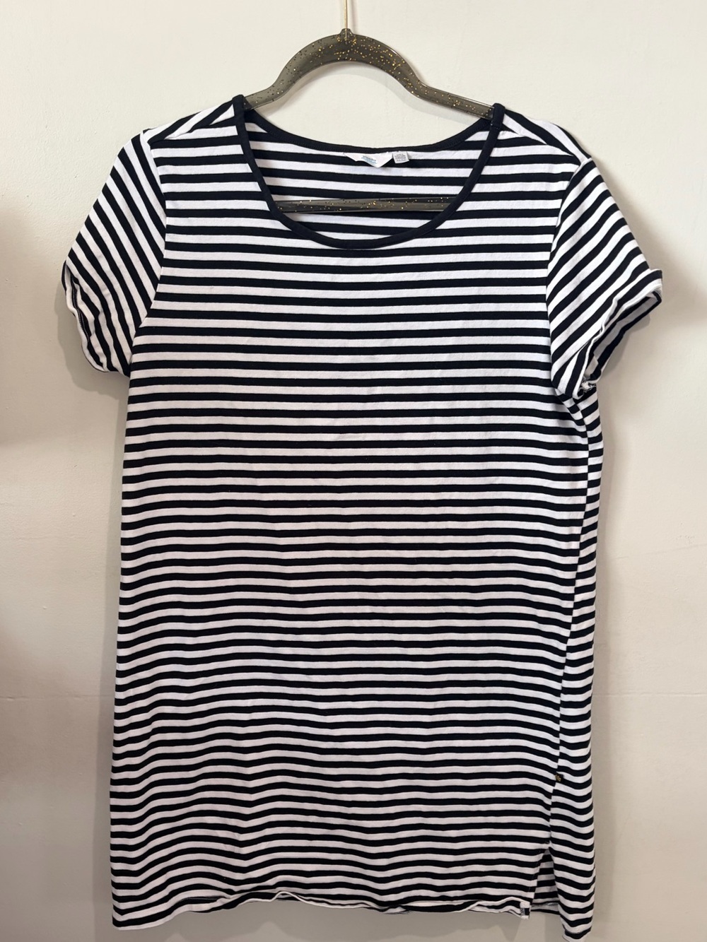 la Vie en Rose Aqua Black & White Striped T-Shirt Dress Cover-Up - Size M